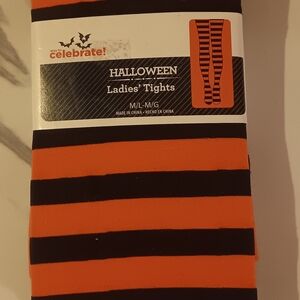 Orange and Black Striped Tights Womens M/L